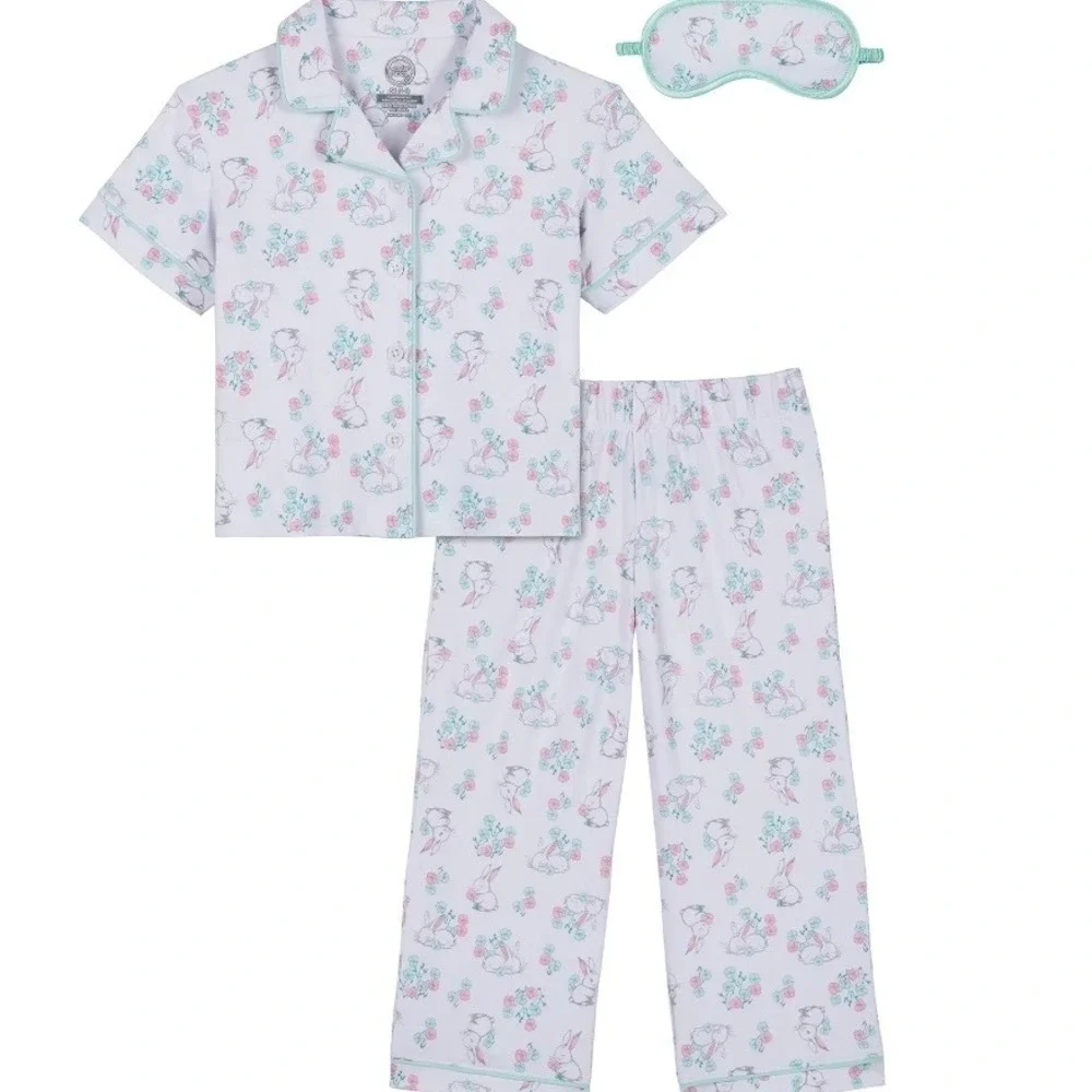 Wonder Nation‎ Girls 3-Piece Pajama Set Bunny Floral White Pink XL 14-16 NWT